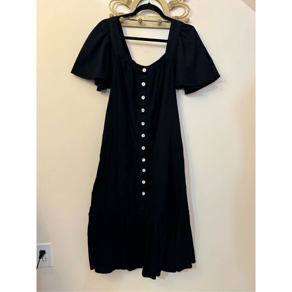 Free People Sweet Sunday Midi Dress Endless Summer Buttondown Black XS - Picture 1 of 9